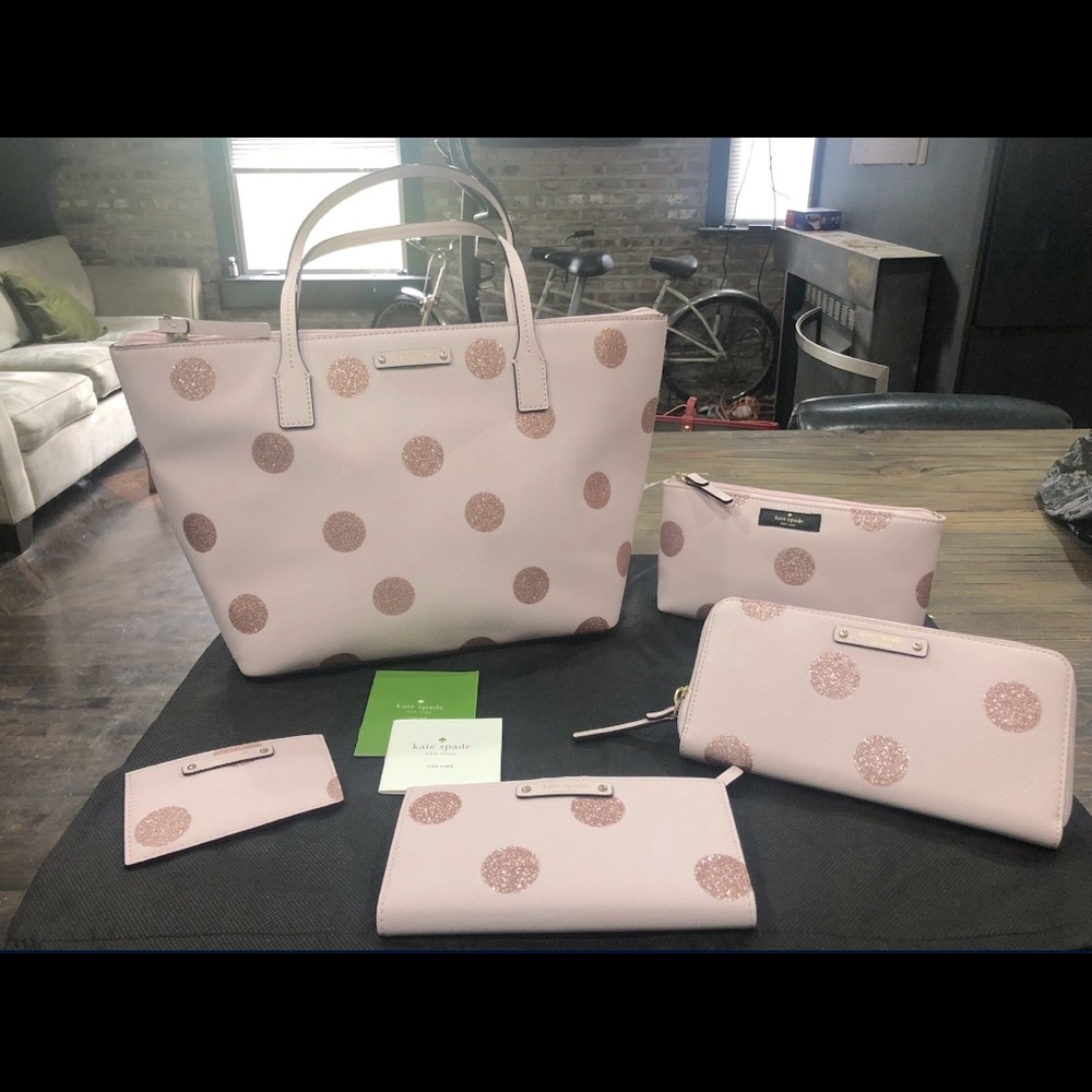 Kate Spade Polka Dot Pink Glitter Set of 4